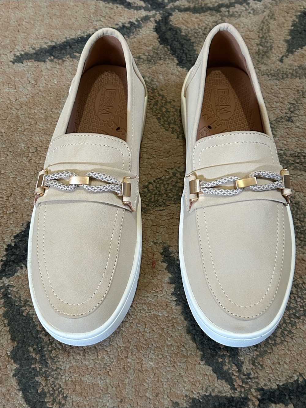 Men's Cream Slip-On Loafers with Gold Accent